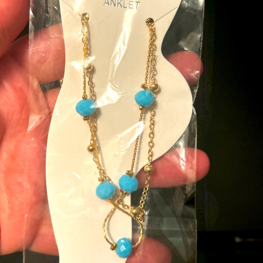 Blue Beaded Gold Anklet ✨
